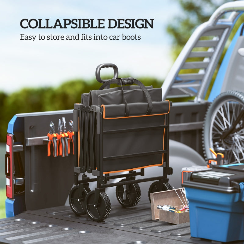 Folding Trolley Cart 160L 100kg Heavy Duty Collapsible Wagon with Tailgate, Black and Orange
