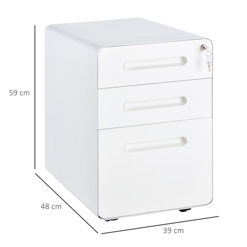 Lockable File Cabinet 3-Drawer Anti-tilt Pre-Assembled A4/Letter/Legal Steel White