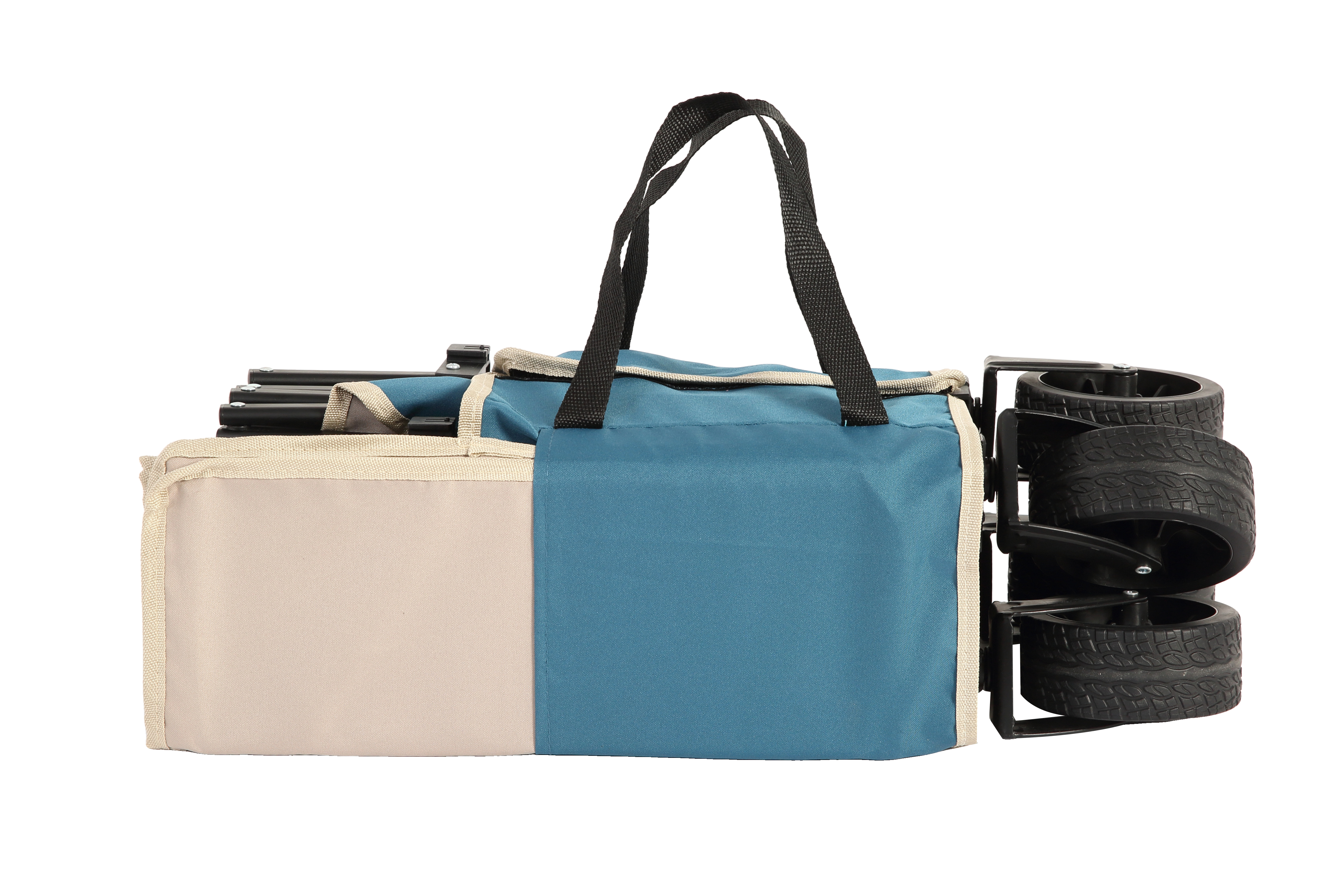 Folding Wagon Cart with All Terrain Wheels, Heavy Duty, Adjustable Handle, Outdoor Utility, Blue