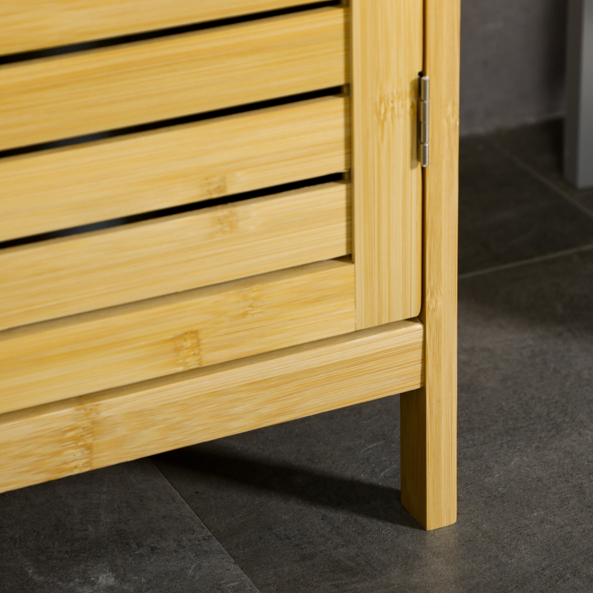 kleankin Bathroom Cabinet, 3 Open Compartments, 1 Cupboard, Bamboo