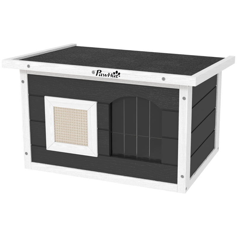 Wooden Cat House, Scratching Mat, Weatherproof, Indoor/Outdoor, Grey