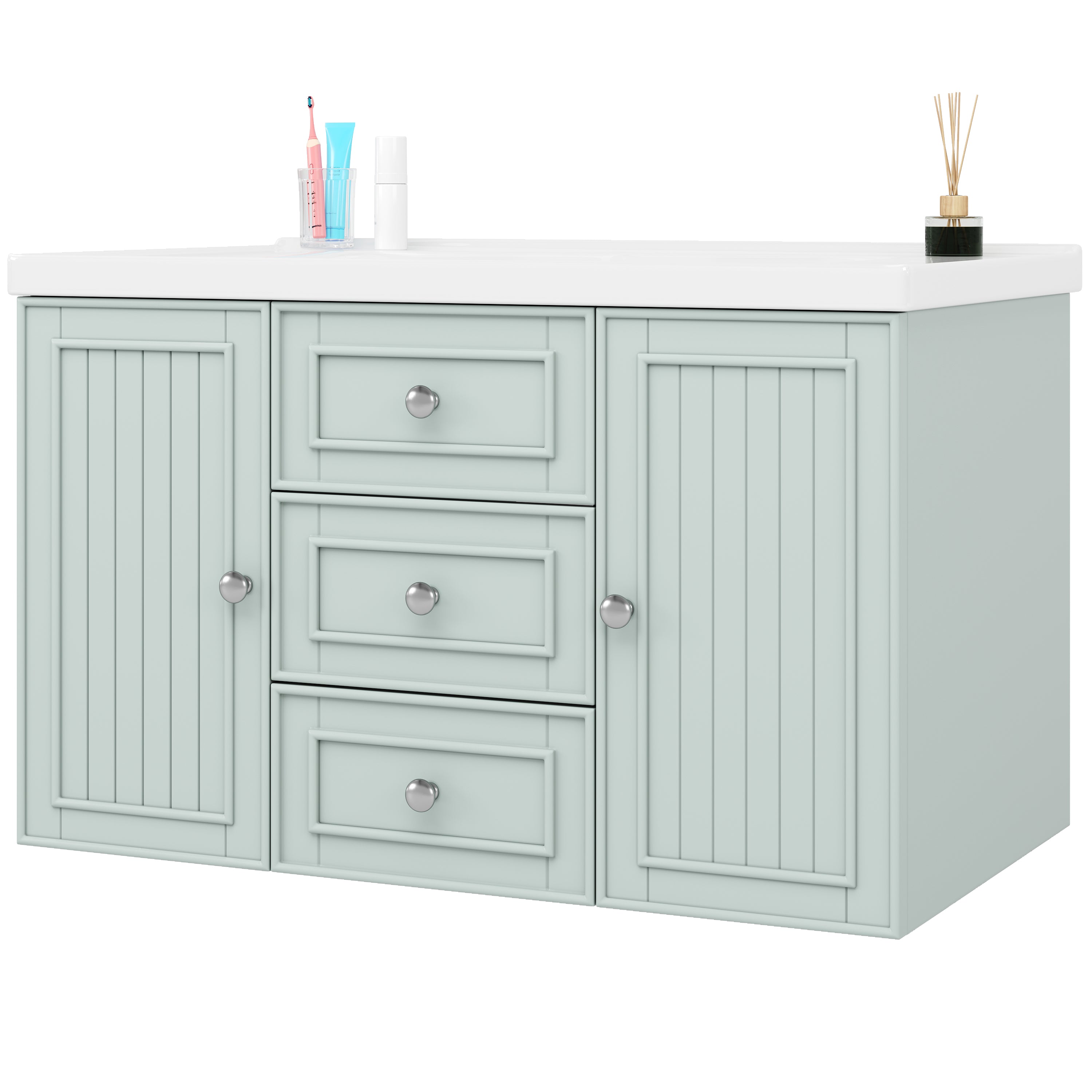 Wall-Mounted Vanity Unit with Sink & 3 Drawers 78.5x46.8cm - Green