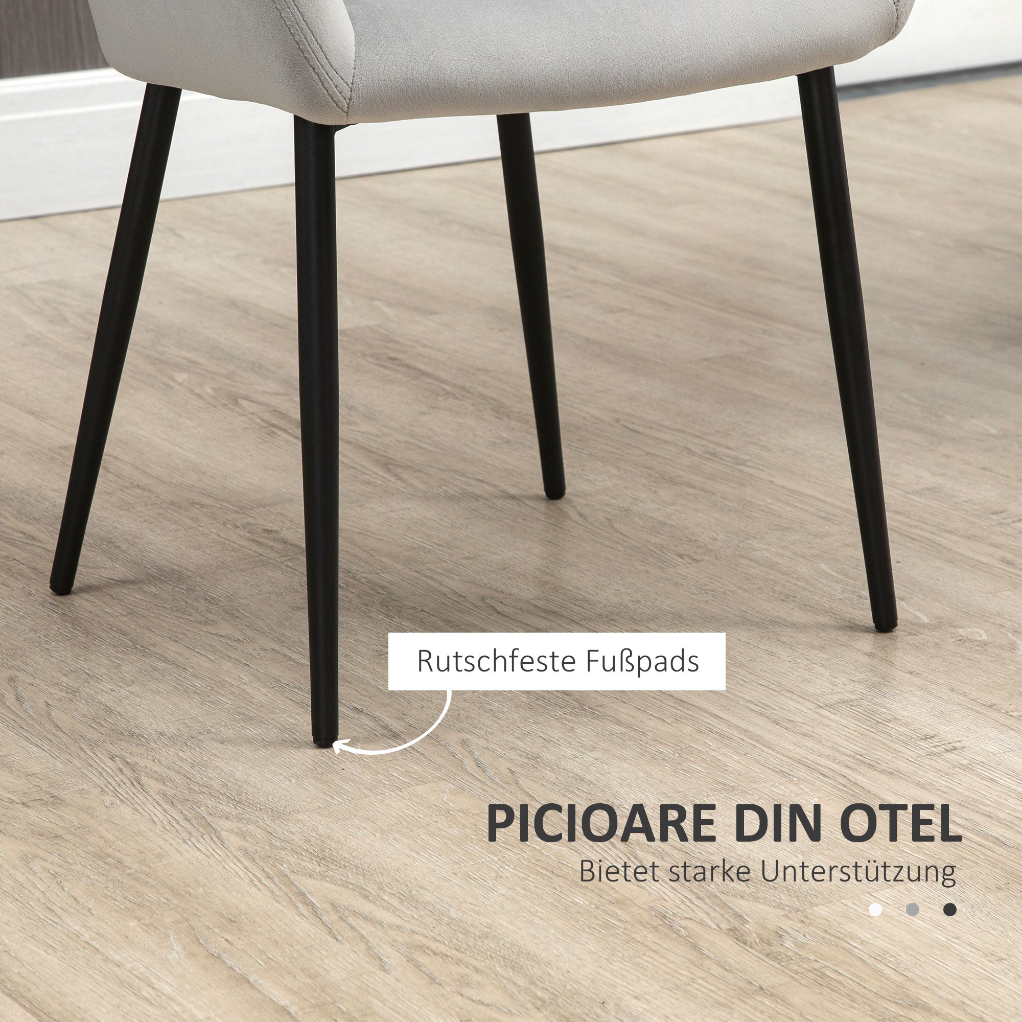 Dining Chairs Set of 2 Upholstered Backrest Steel Legs, Light Gray Velvet Look