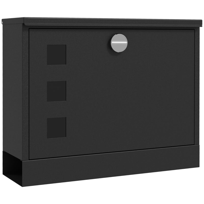 Wall Mounted Letterbox, Weatherproof Modern with 2 Keys Black Steel