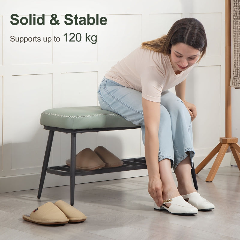 Shoe Storage Bench with Comfortable Cushion, Green PU Leather
