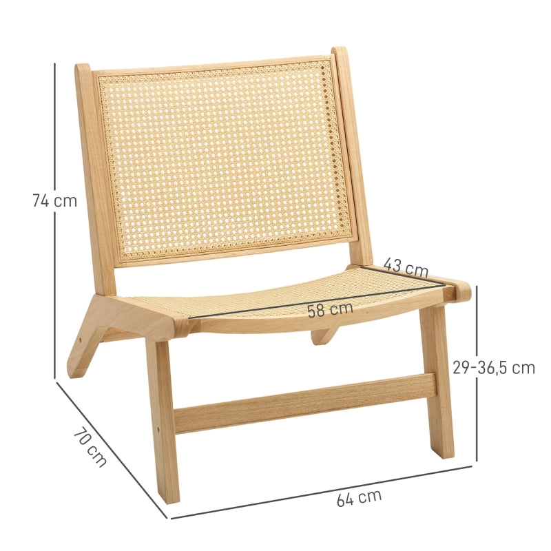Armchair Rattan Back Recliner Reading Chair, Natural Wood