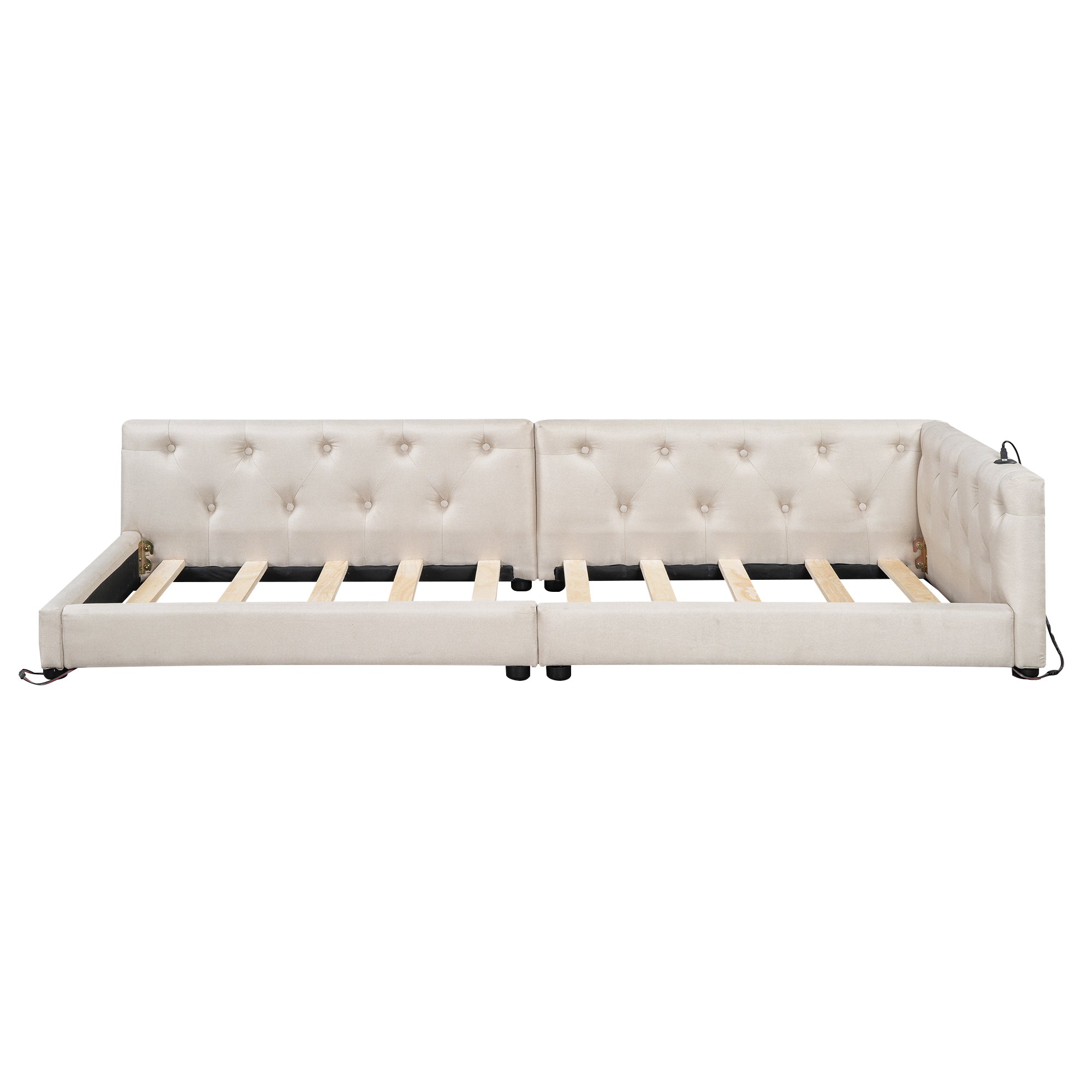 Daybed Sofa Bed 90x200cm LED Light USB/Type-C Button Tufting - Linen Beige