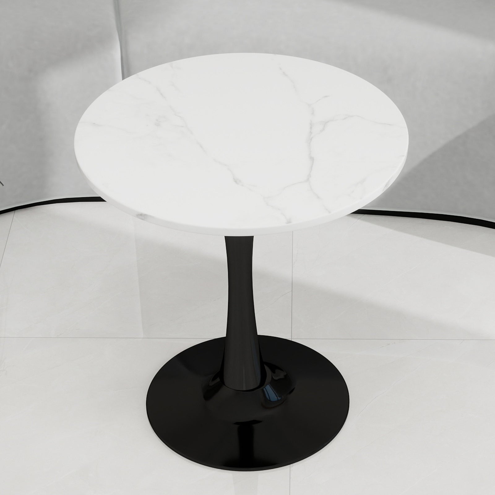 Coffee Table 27.6-inch Mid-Century Modern Round Marble Top - Black