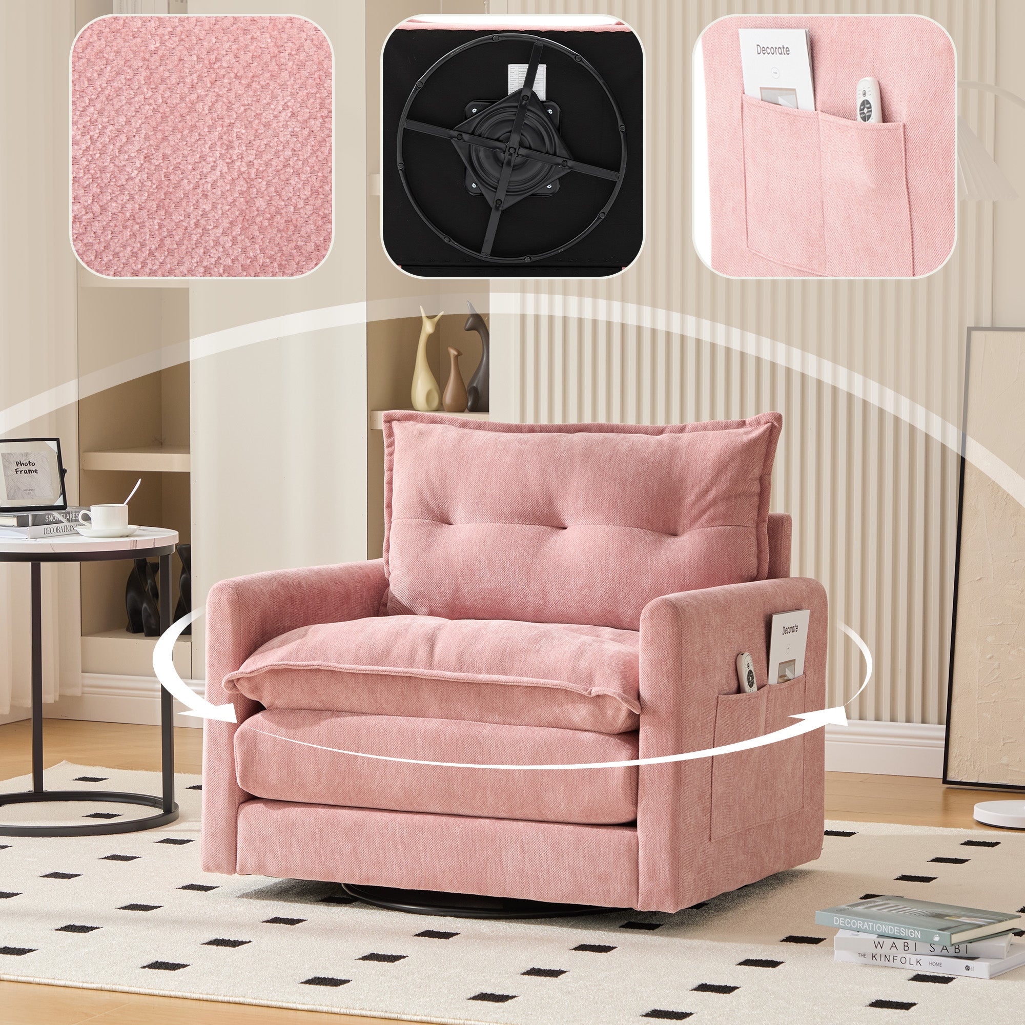 Lounge Chair, 360° Rotating Single Sofa with Armrests & Cushions, Modern Style