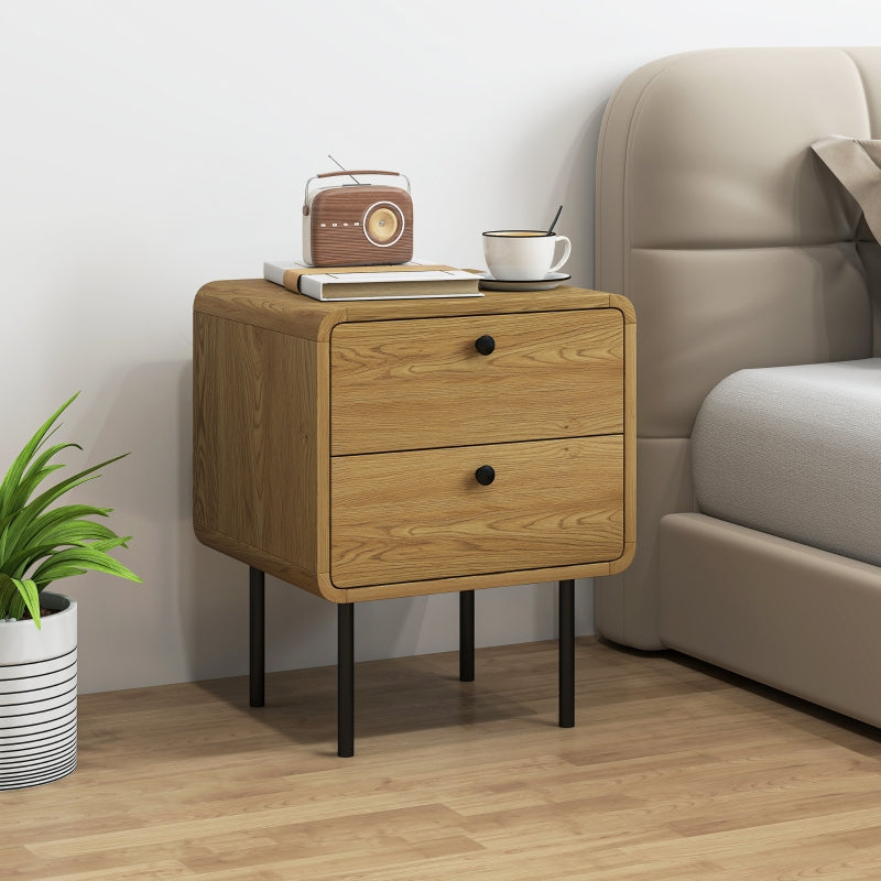 Bedside Table with 2 Drawers Steel Legs - Oak