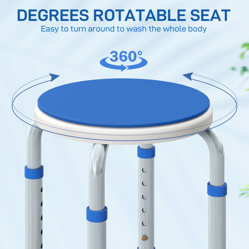 Shower Chair 360° Swivel Height Adjustable Aluminium Blue