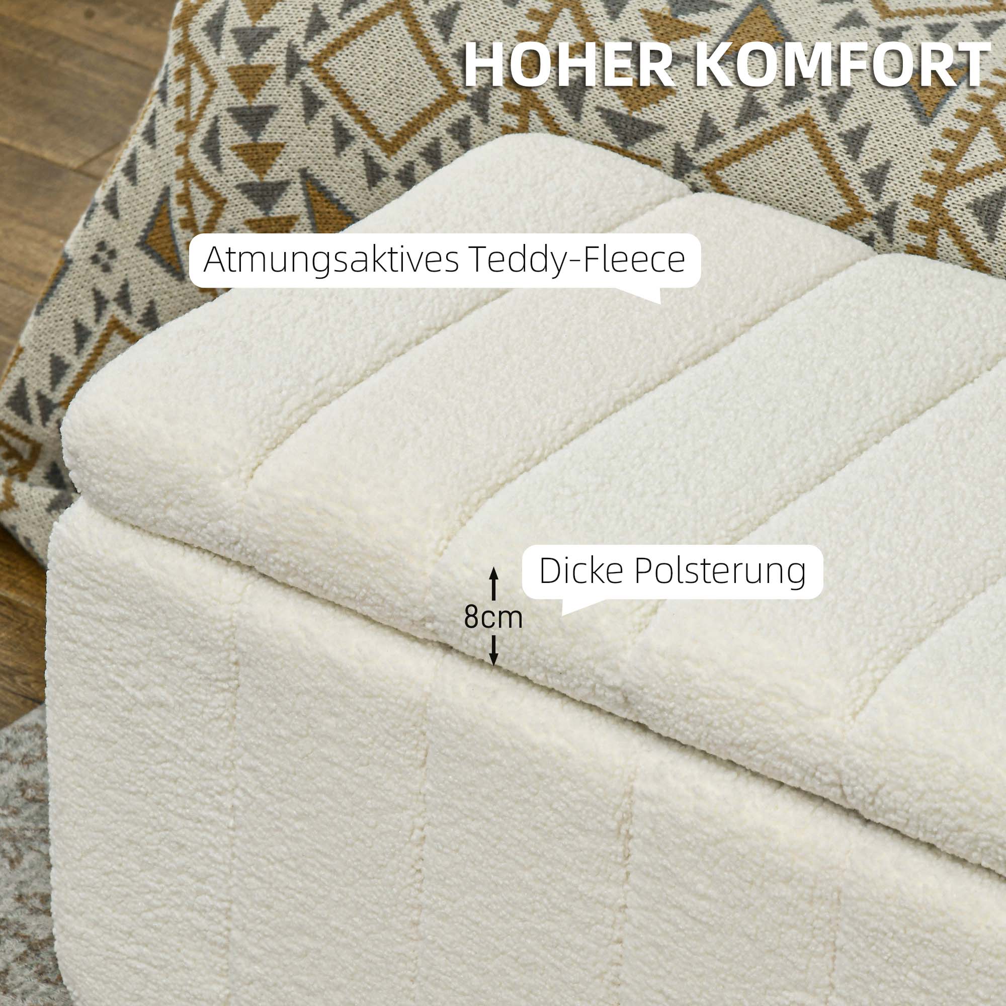 Bench with Storage, Upholstered, Wooden Legs