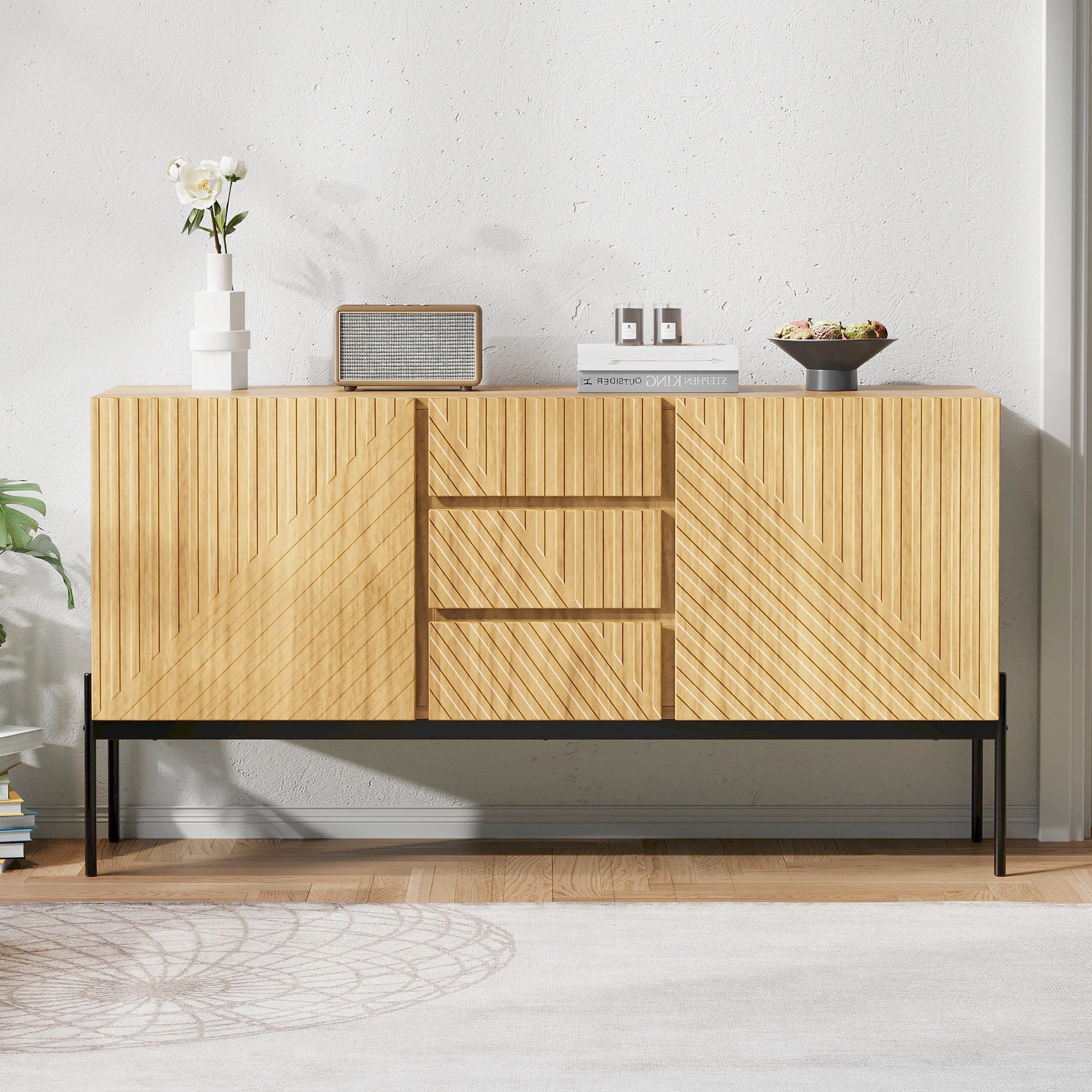 Sideboard with 2 doors and 3 drawers, metal legs