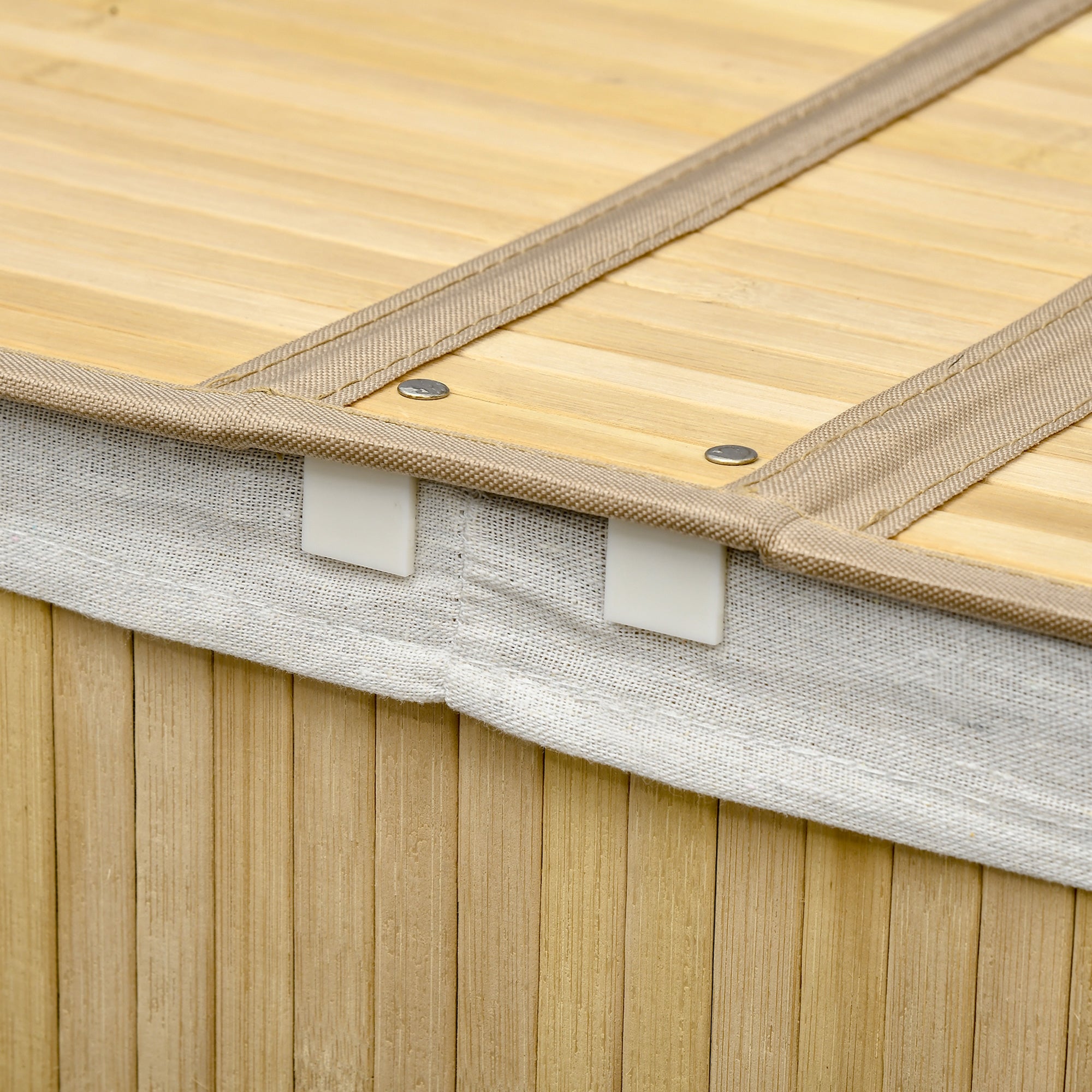 Laundry Basket Sorter 2-Section Removable Lid Natural Bamboo