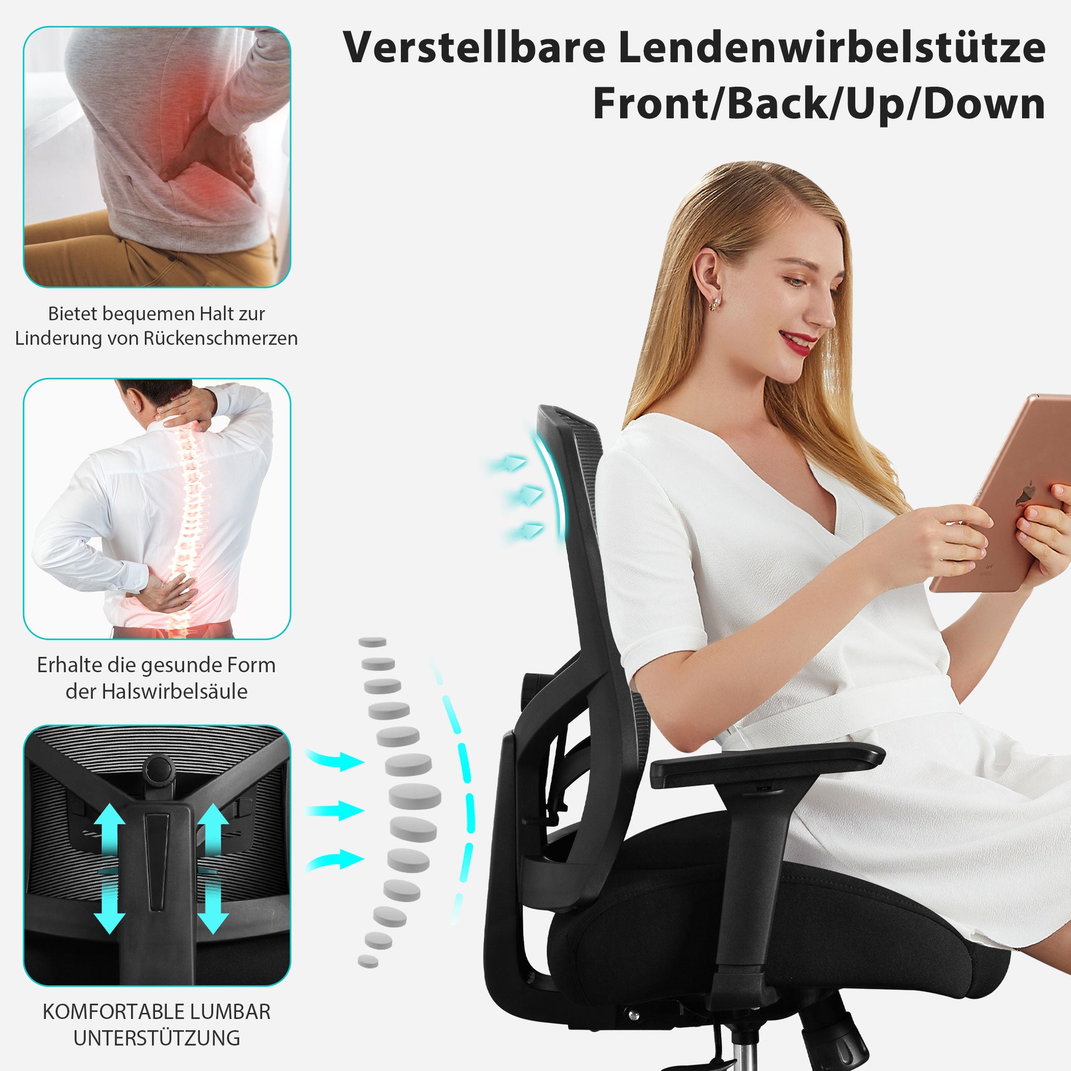 Ergonomic Office Chair, High Back 200kg Capacity 4D Armrests Lumbar Support, Mesh