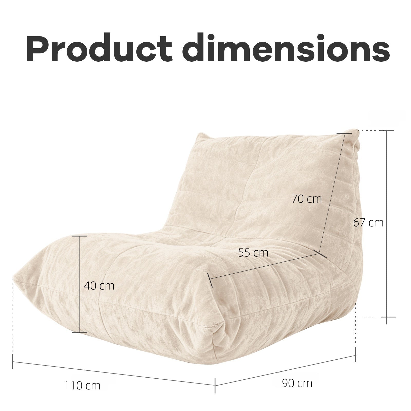 Luxury Bean Bag Lazy Sofa Neck Lumbar Hip Support, Easy Clean Chenille