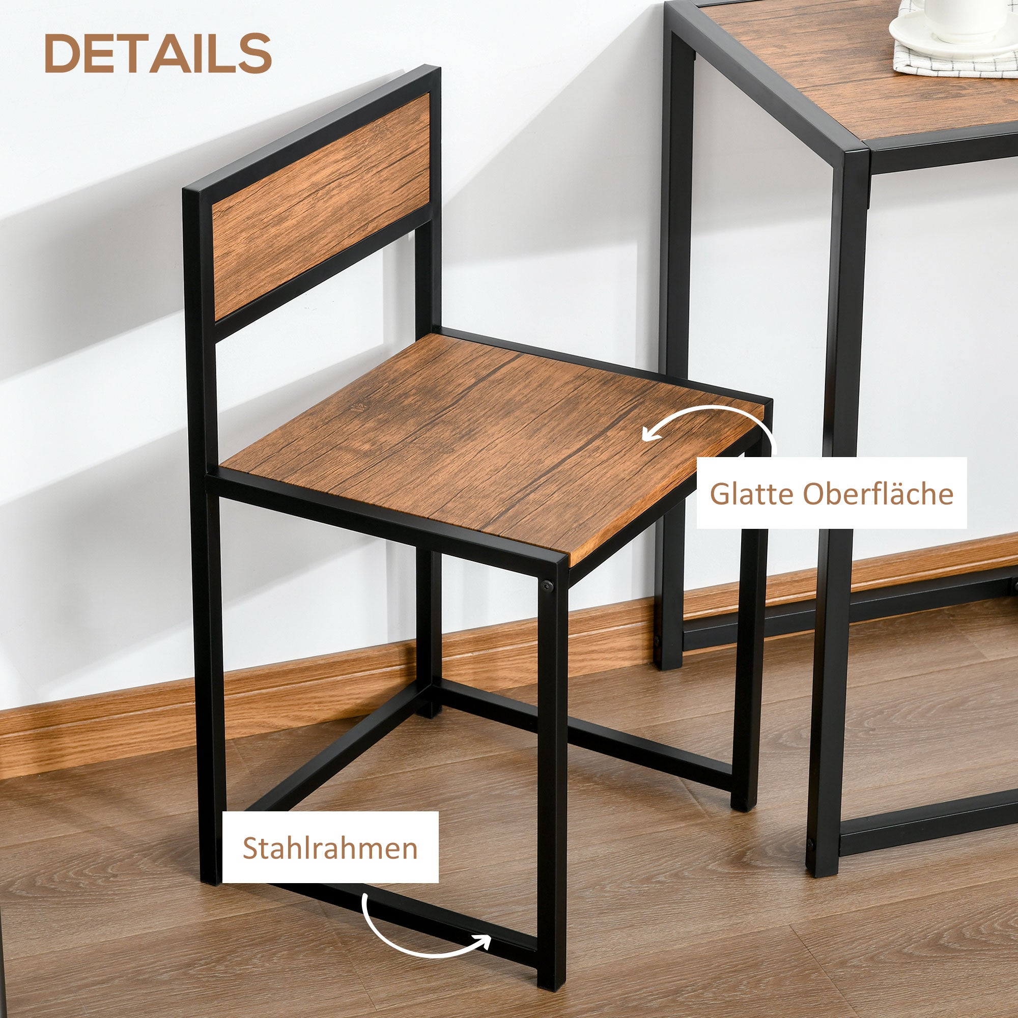 Dining Set with 2 Chairs, Kitchen Table Group, Metal and Natural Wood