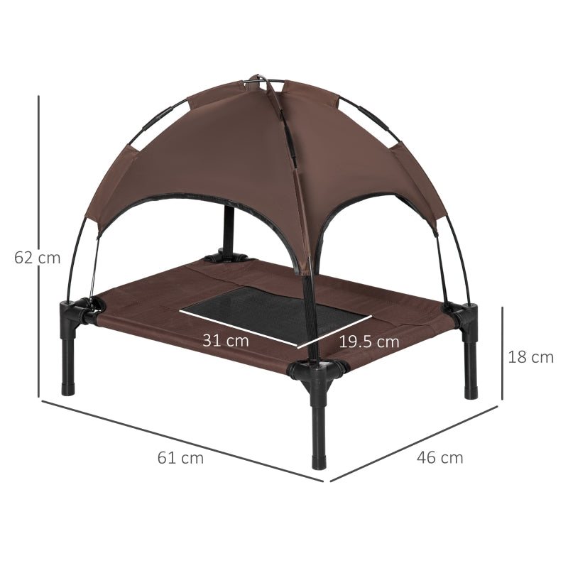 Raised Dog Bed Waterproof Elevated Pet Cot with Breathable Mesh UV Protection Canopy, Brown