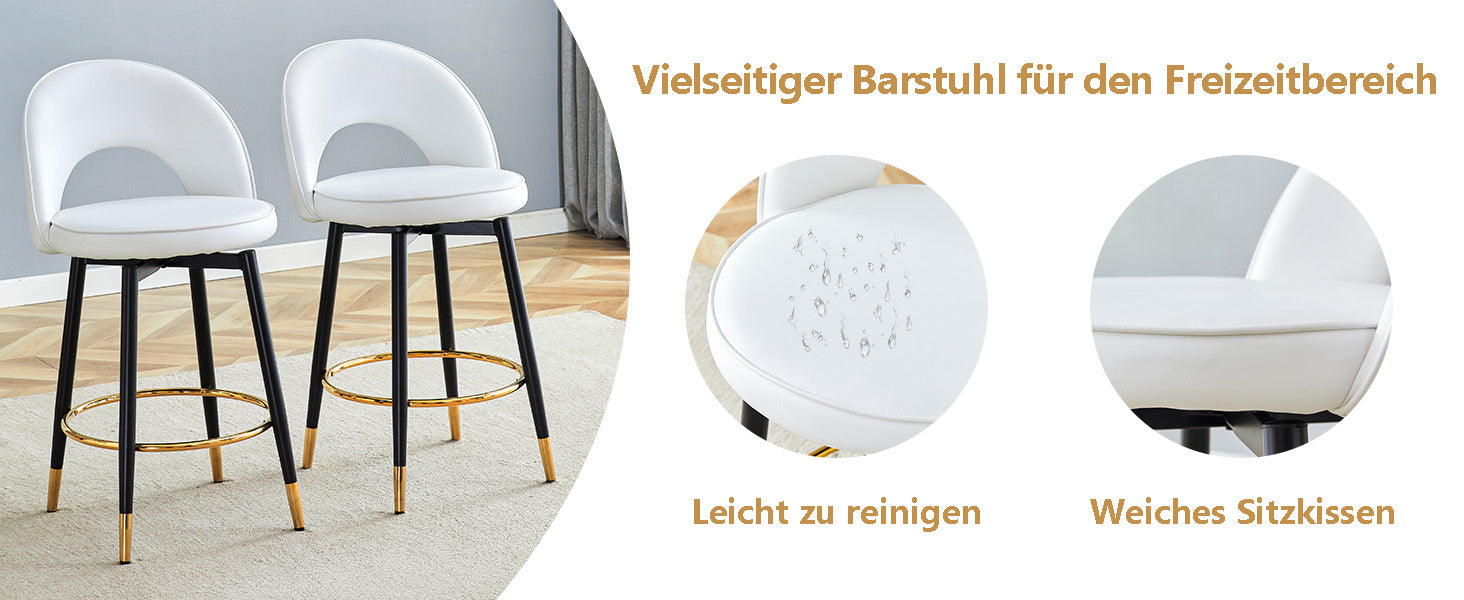 360° Rotating Bar Stool, Modern Upholstered, White PU