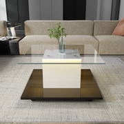 Coffee Table, High-Gloss Glass with Swivel Wheels