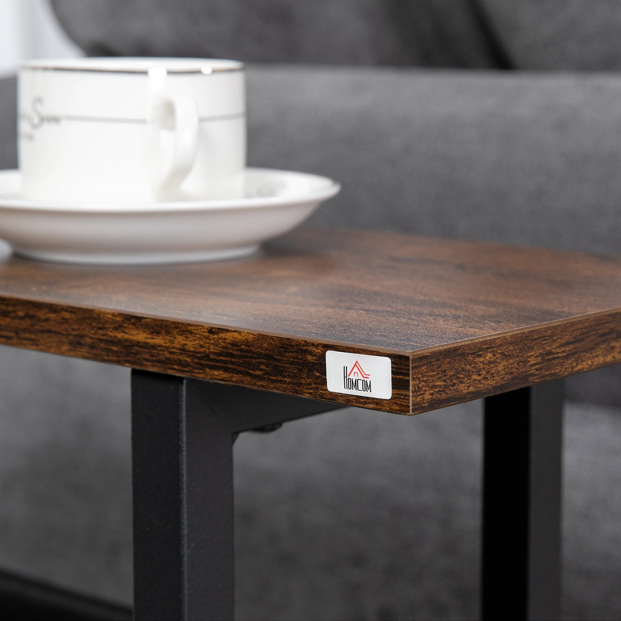 Side Table Coffee Table Nightstand, Fabric Bag Steel Frame, Dark Brown and Black