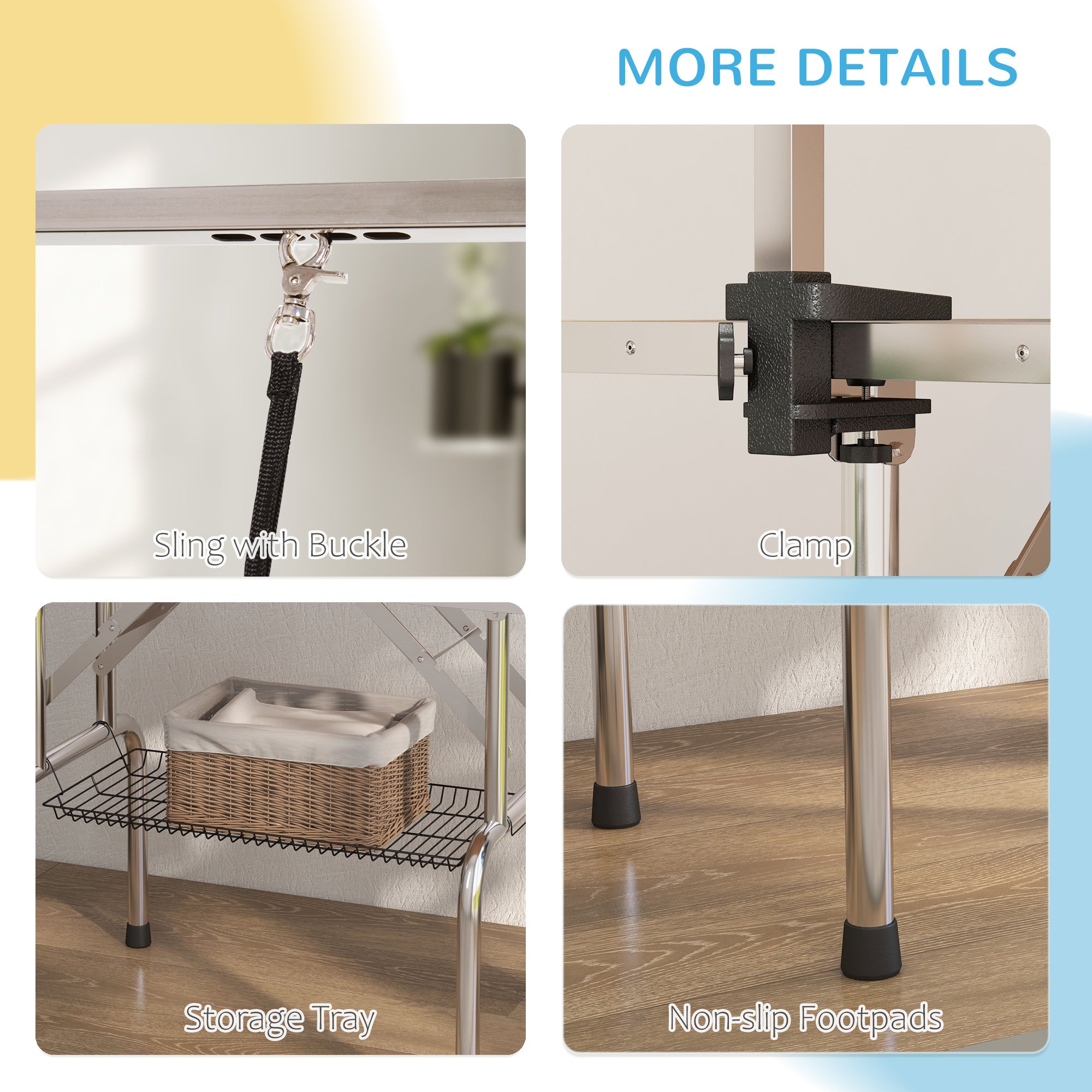 Grooming Table, Height Adjustable Foldable with Basket, Black