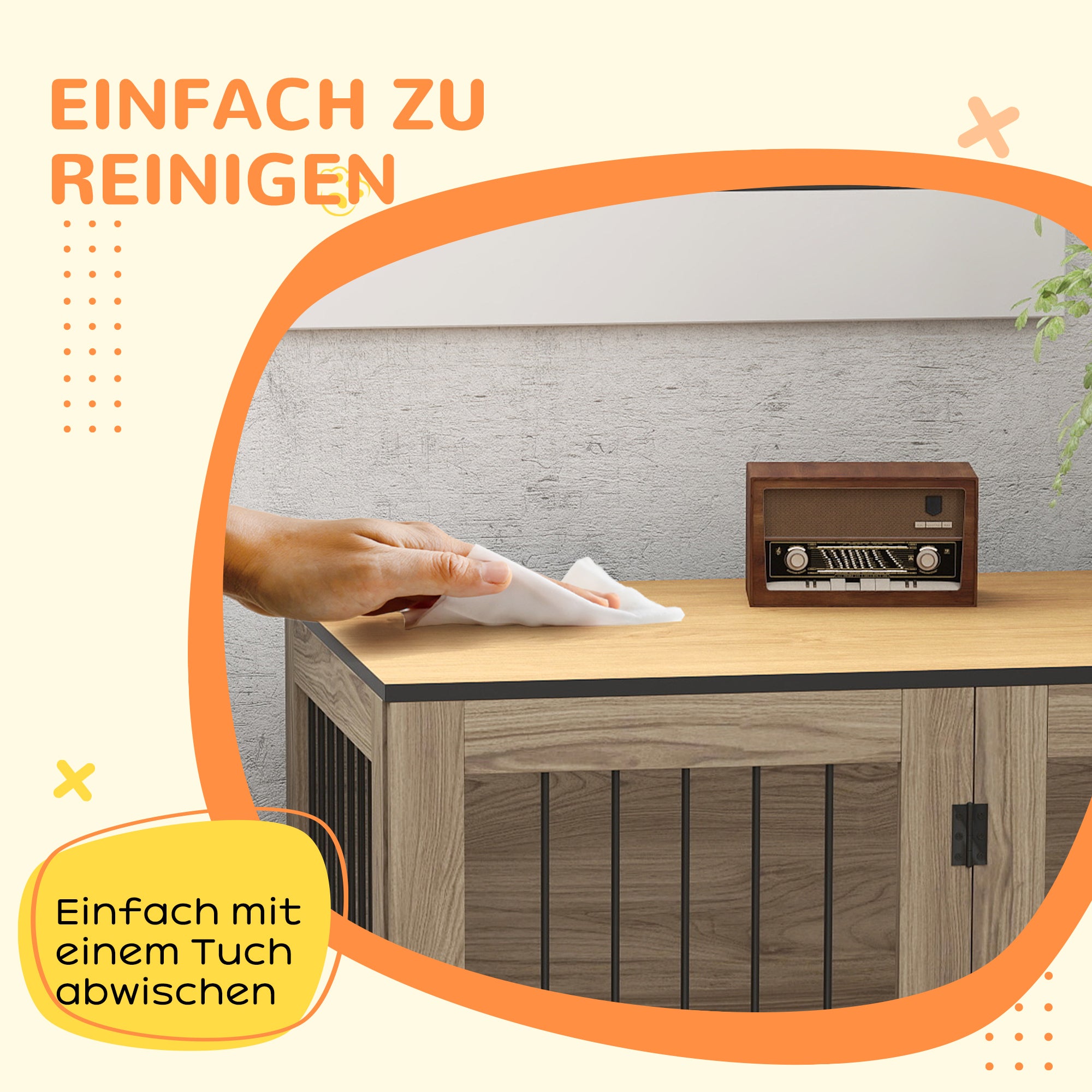 Dog Cage Furniture, Crate with Door & Window, Oak