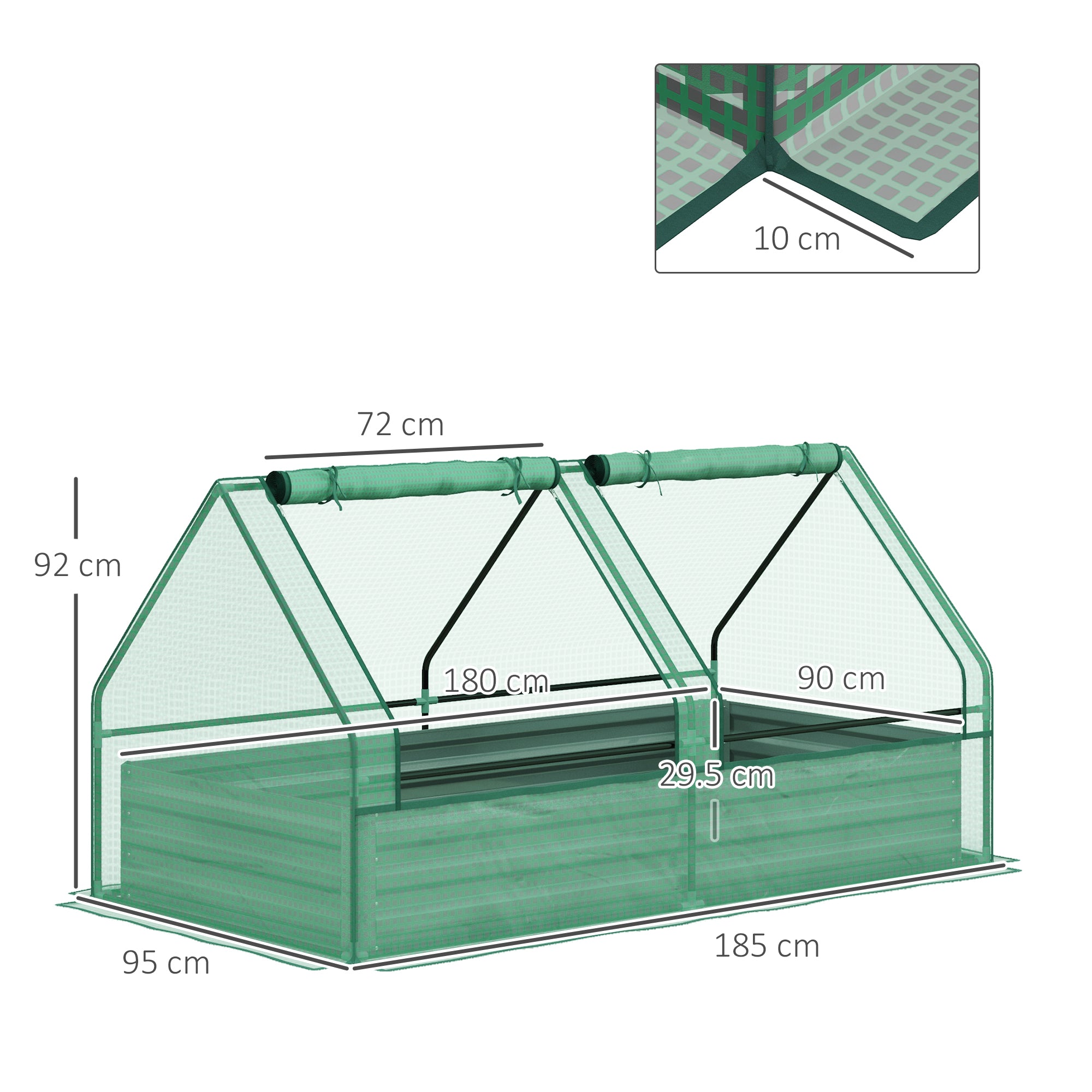 Metal Planter Box, Raised Garden Bed with Greenhouse, Green and Dark Grey