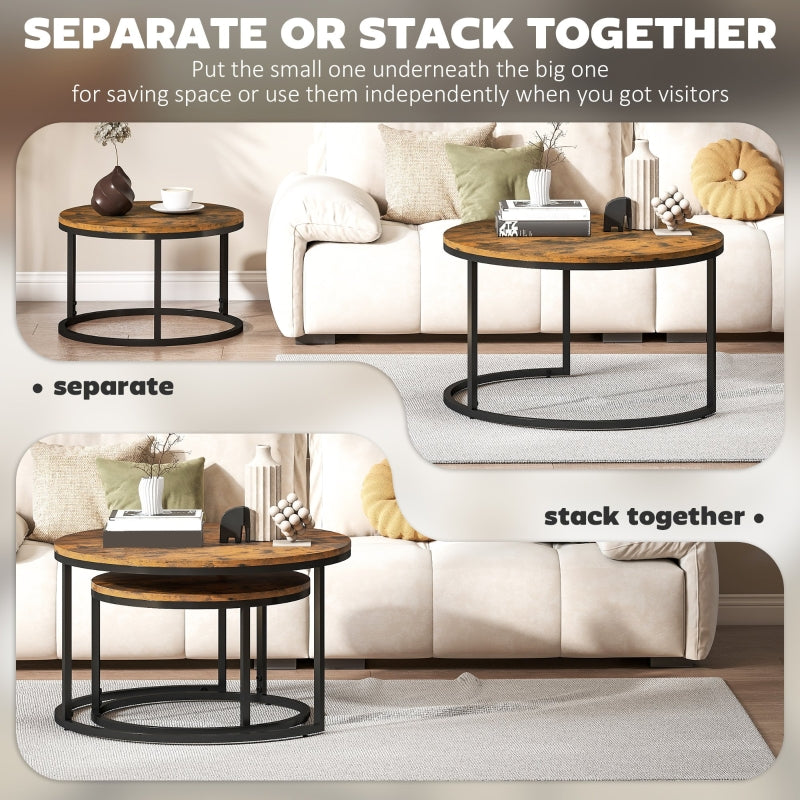 Set of Two Stacking Tables Wood-Effect Rustic Brown