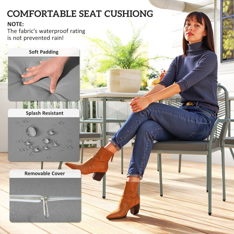 Five-Piece PE Rattan Garden Dining Set with Cushions & Stackable Chairs - Light Grey