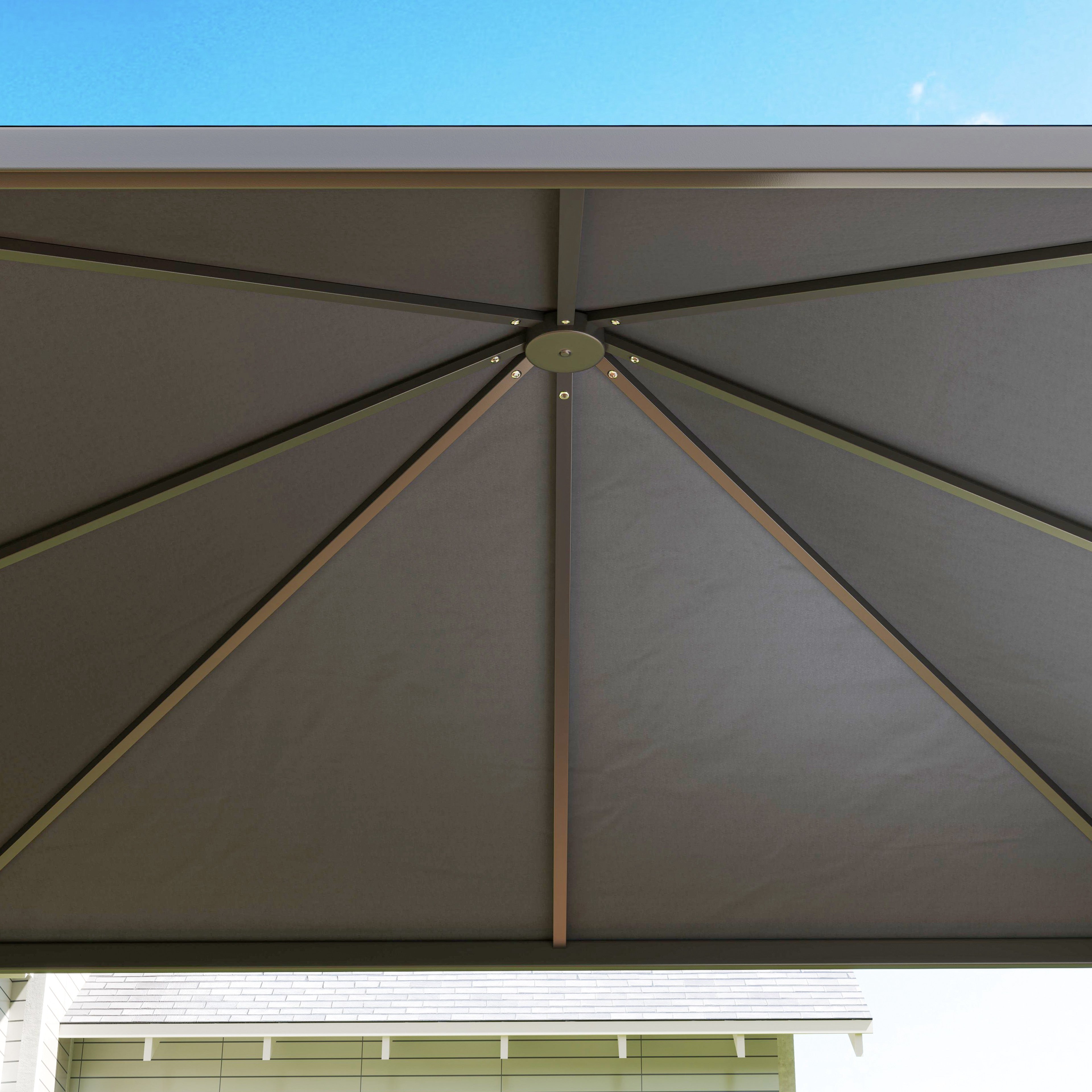 Garden Gazebo, Extendable Awning and Wheels Shelter, UPF30+ Metal Frame