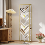 10 Shelf Bookshelf Tree Design Slim Modern Style Gold Tone/White