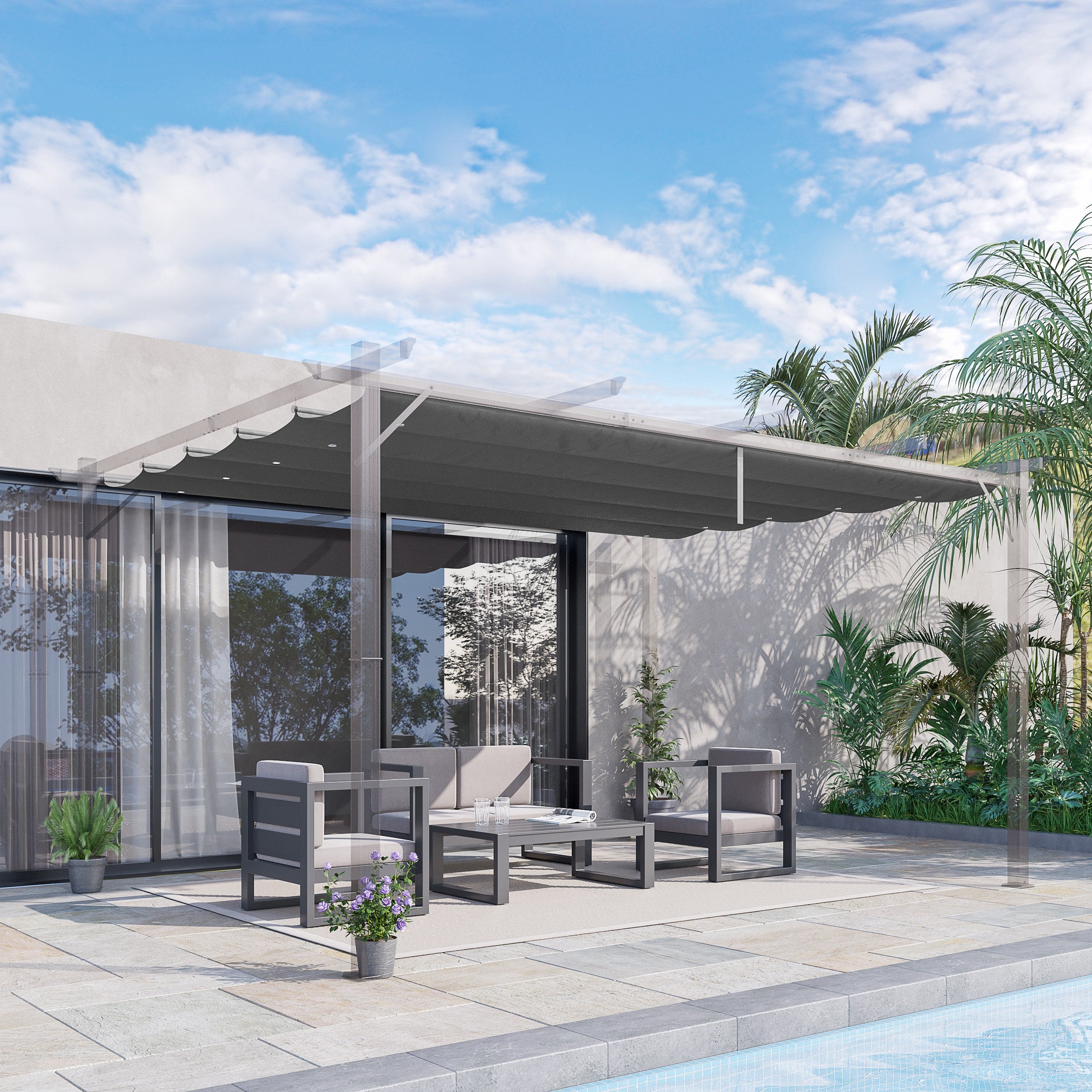 Retractable Pergola Shade Cover Replacement Canopy 4x3m Dark Grey