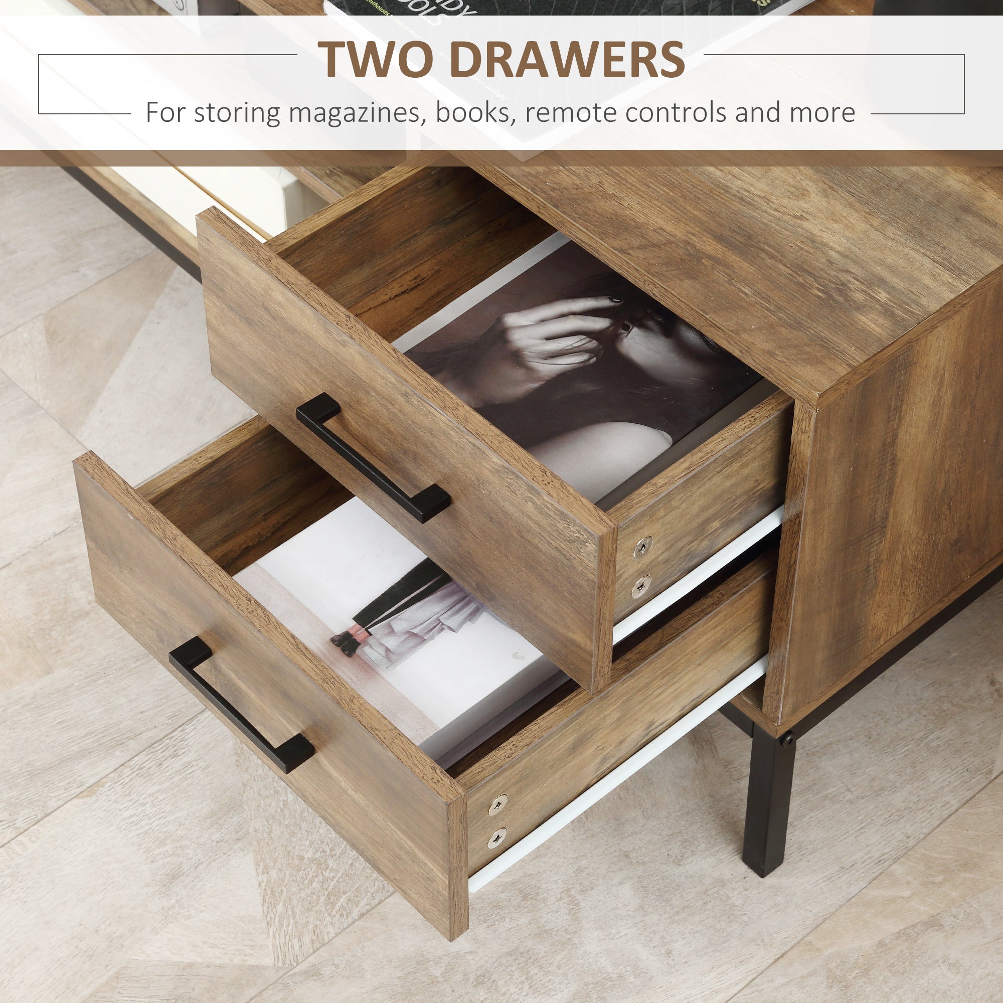 TV Stand Cabinet, Light Industrial-Style Multi-Storage for up to 50" Screen - Brown/Black