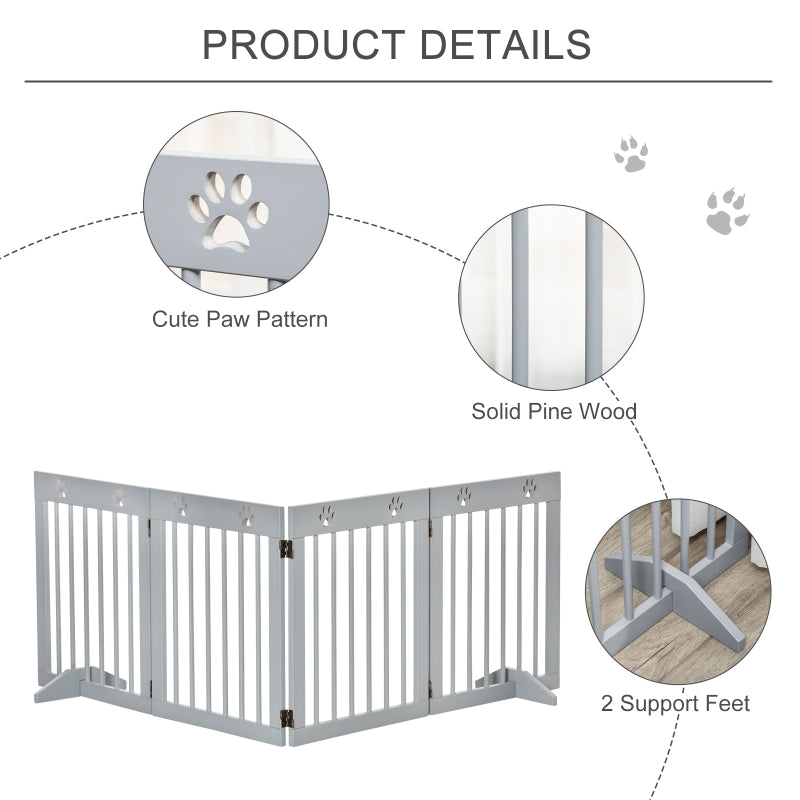 Freestanding Pet Gate 4 Panel Folding Dog Barrier, Wooden