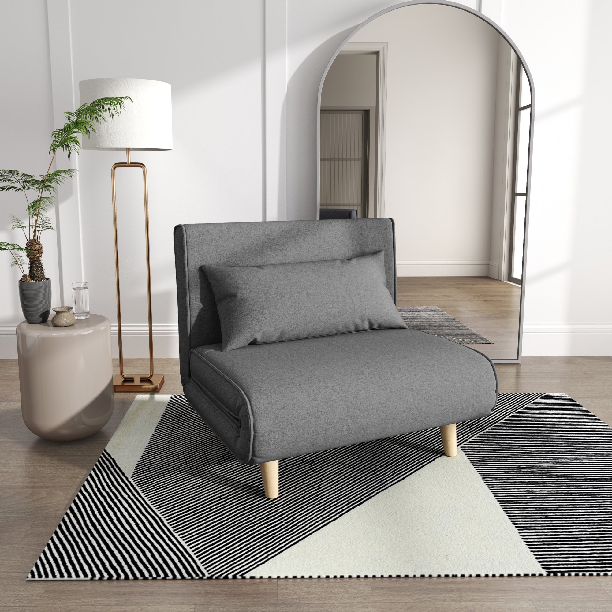 Small Single Sofa Bed, Folding Adjustable Backrest, Grey