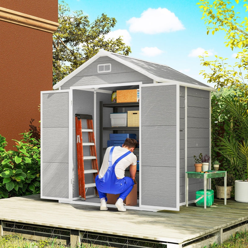 6 x 5ft Garden Shed with Floor, Window, Lockable Doors, Plastic Resin, Dark Grey