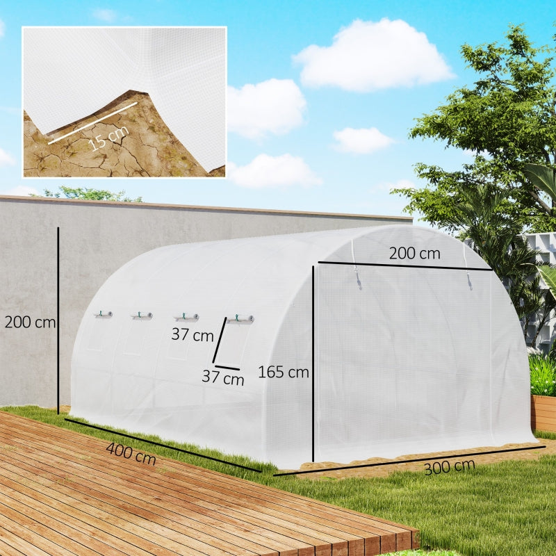 4 x 3 x 2m Polytunnel Greenhouse Replacement Cover Walk-in Roll-up Windows Door PE Cover, White