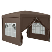 Gazebo 3x3m, Water-Repellent Stable Pop-Up with 4 Side Panels, Coffee