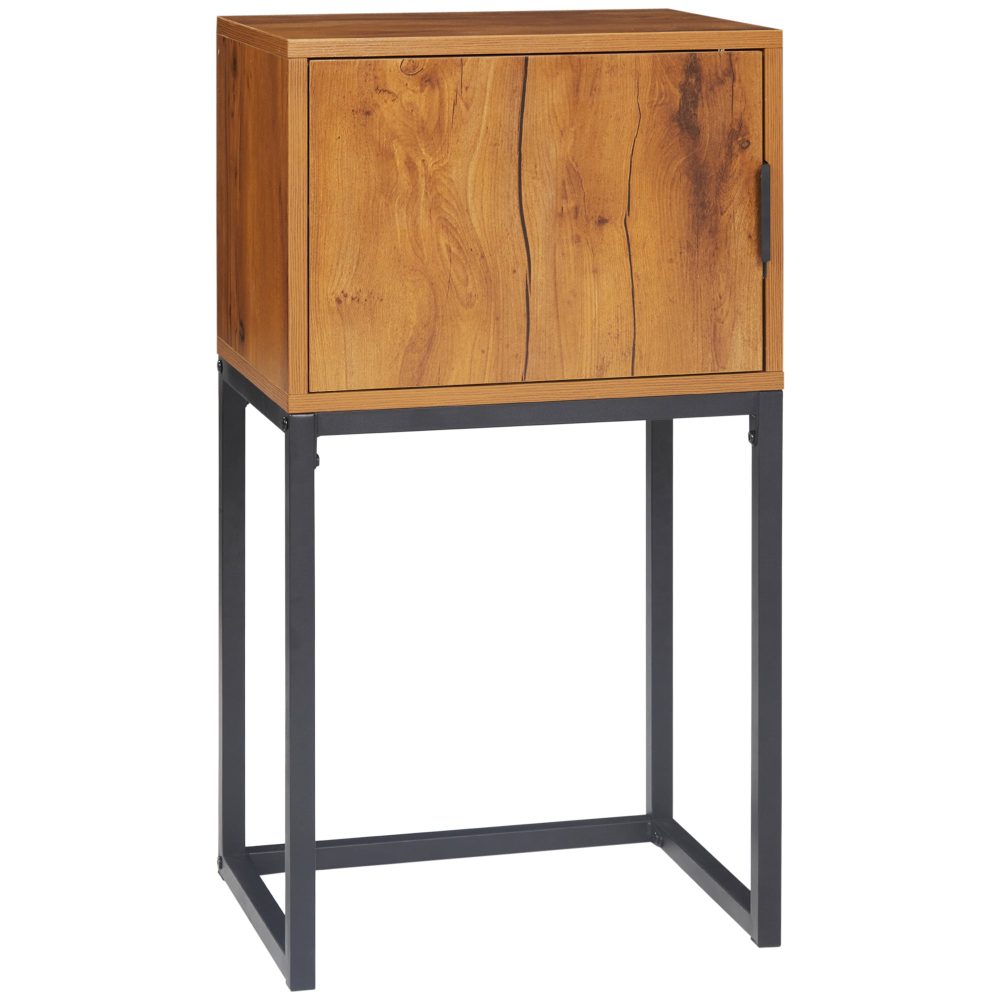 Console Table with Cabinet, Industrial Design, Natural Steel