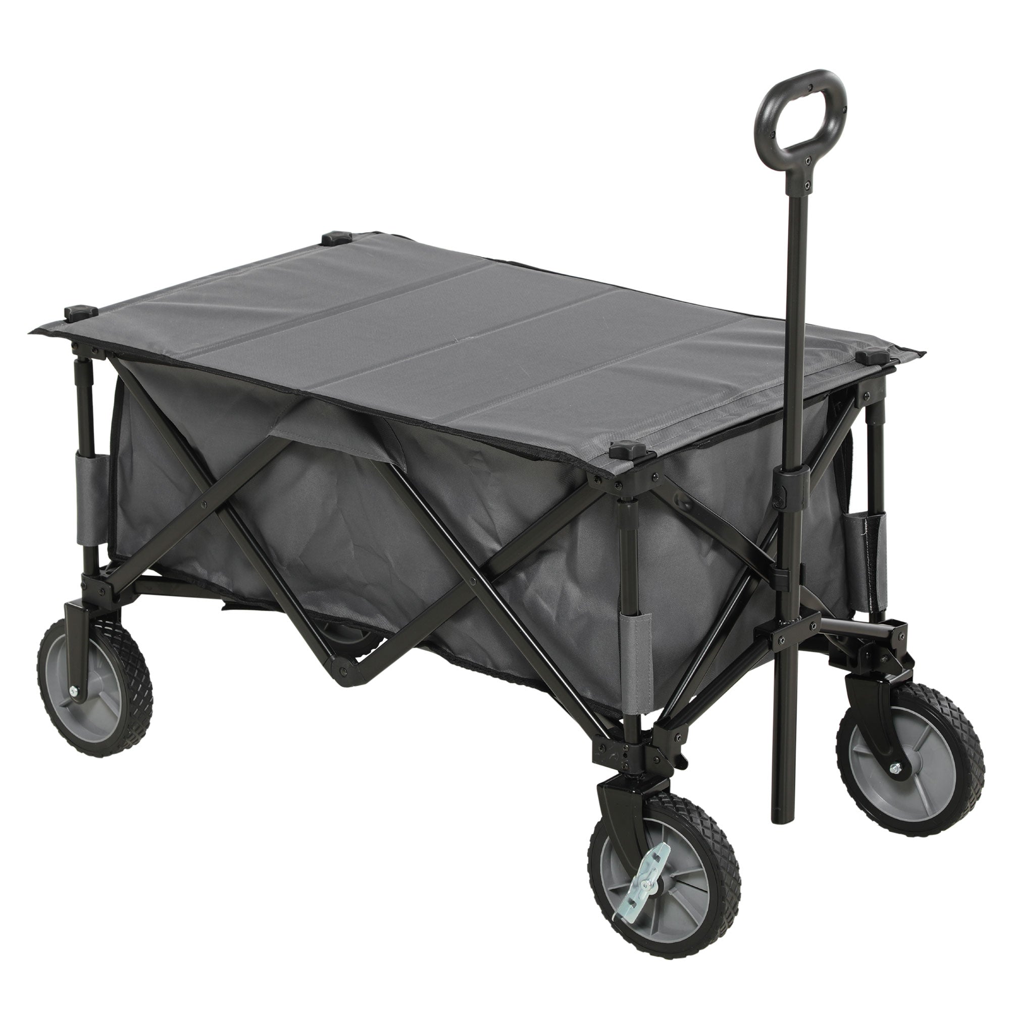 Folding Handcart, 120 kg Load, Adjustable Handle, Side Pockets & Folding Board, Dark Grey