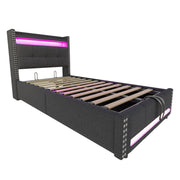 Linen Upholstered Single Bed with Storage, LED Lights & USB Charging