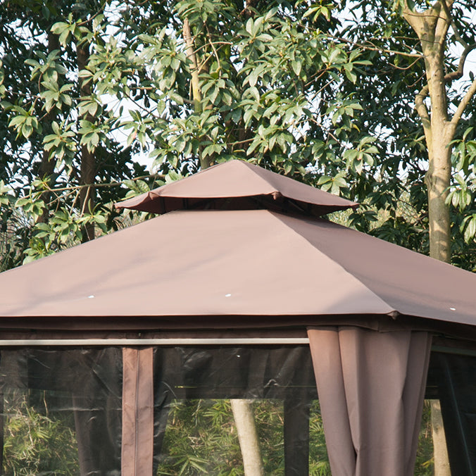 3 x 3m Hexagon Gazebo Patio Canopy Party Tent 2 Tier Roof Side Panel Brown
