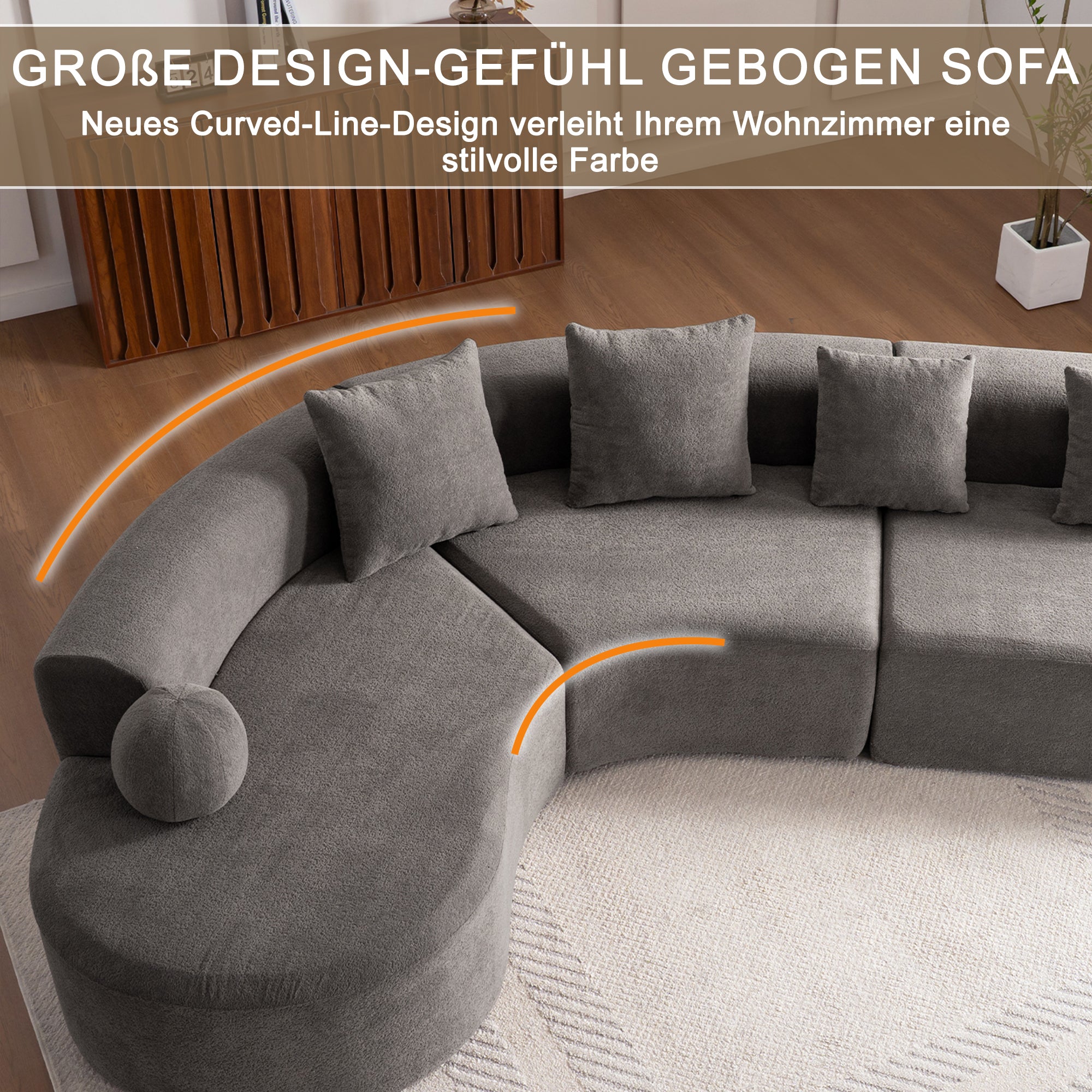 L-Shaped Cloud Sofa, 327cm Large Arched Corner Couch with Thick Padding, Cream White