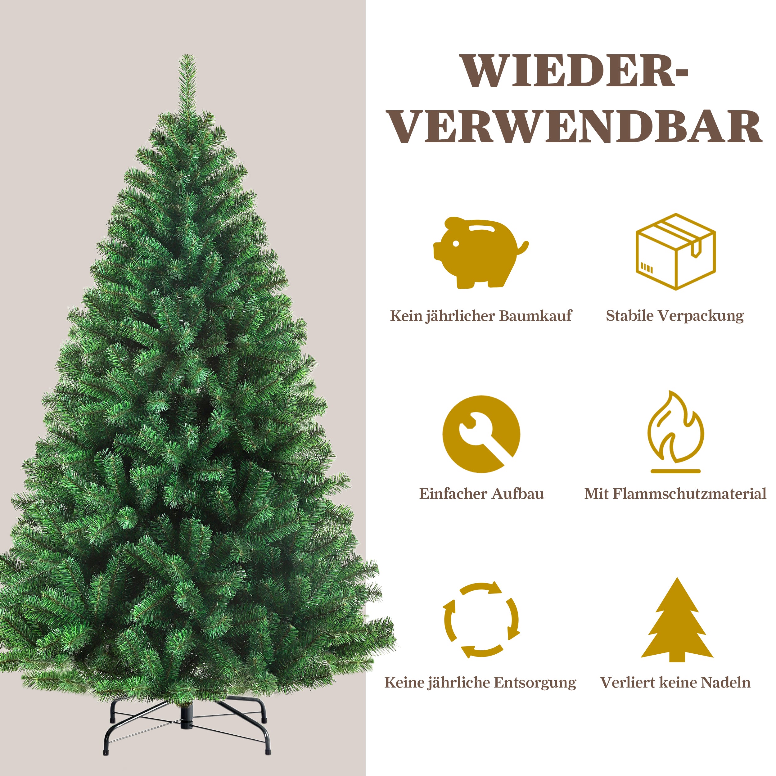 Artificial Christmas Tree, 210cm 1050 Tips Realistic, PVC with Metal Stand