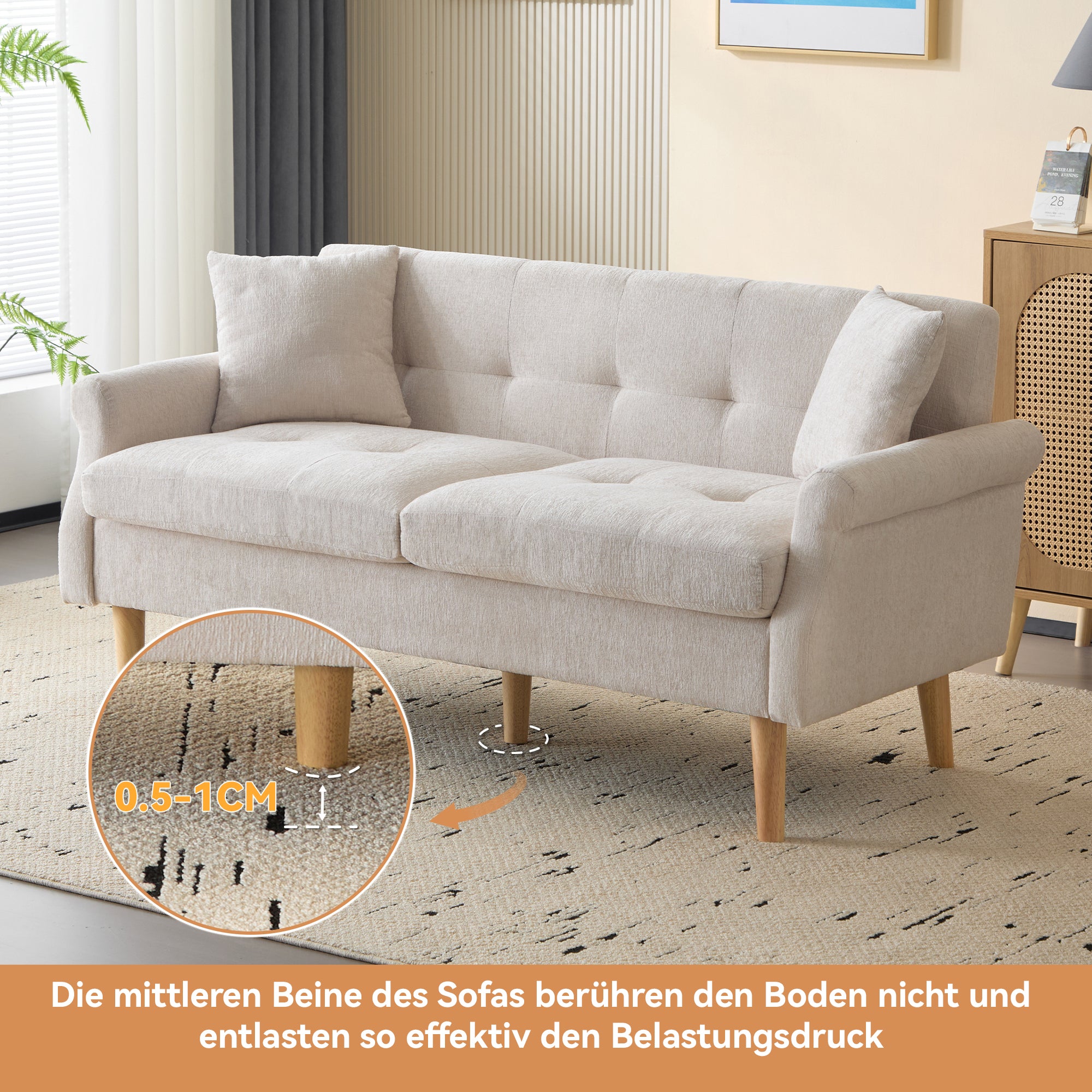 Modern Sofa, Upholstered Double Sofa with Thick Cushions, Chenille Fabric