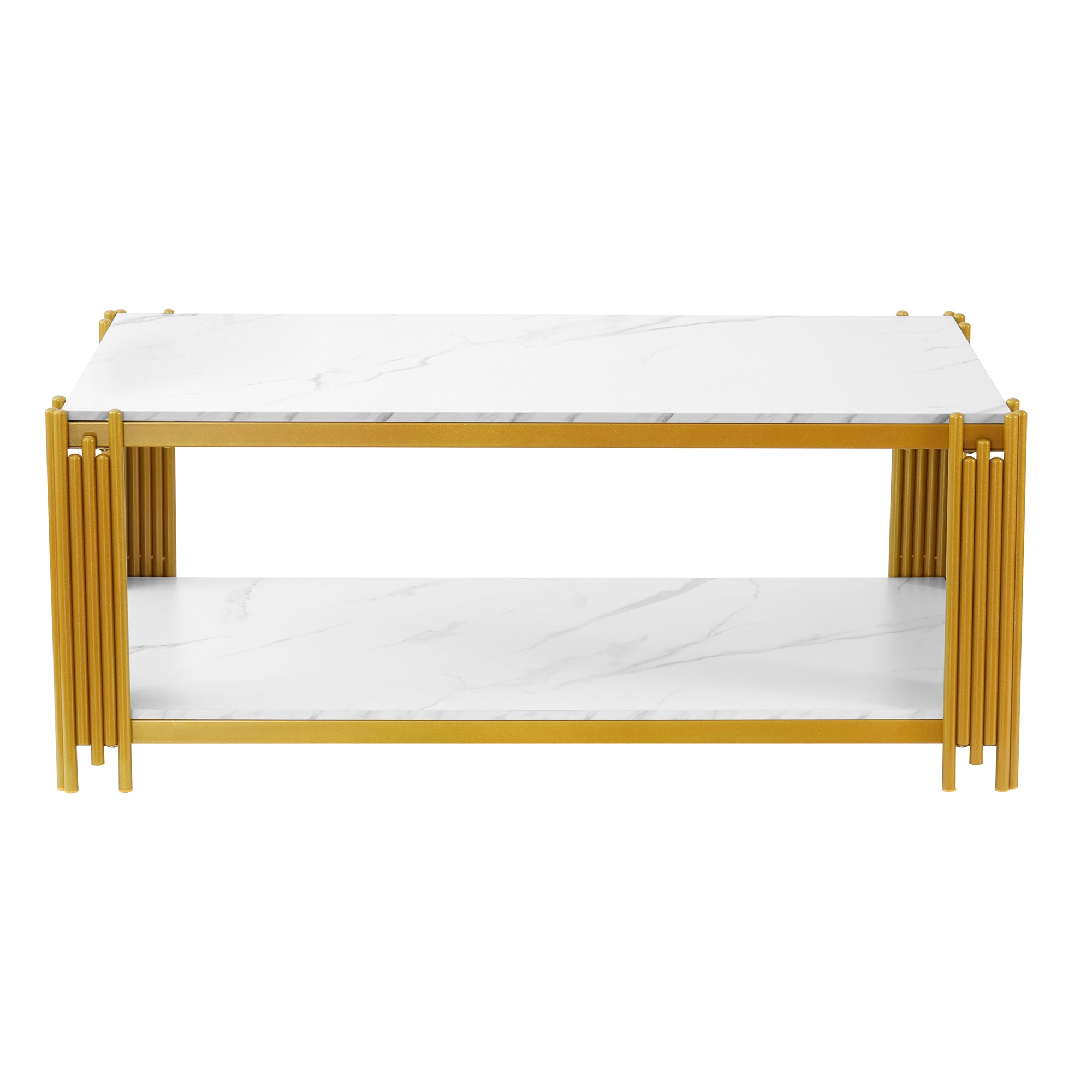 Coffee Table Rectangular Marble Effect Metal Legs - White/Gold