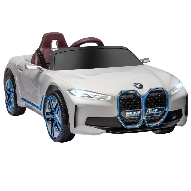 BMW i4 Kids Electric Ride-On Car 12V, White, Red and Light Blue