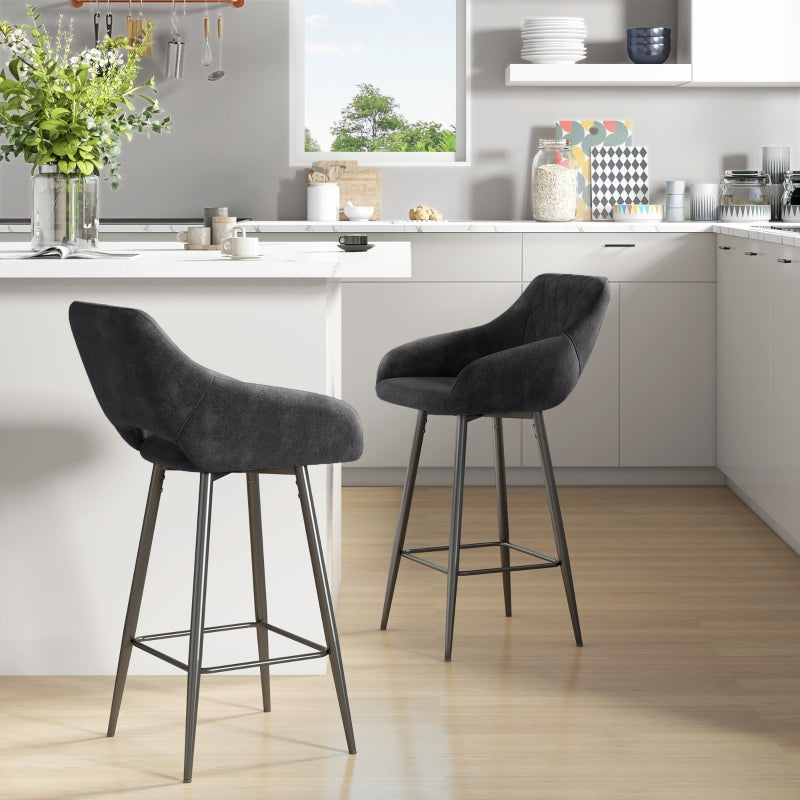 Velvet-Feel Bar Stools - Set of Two, Grey