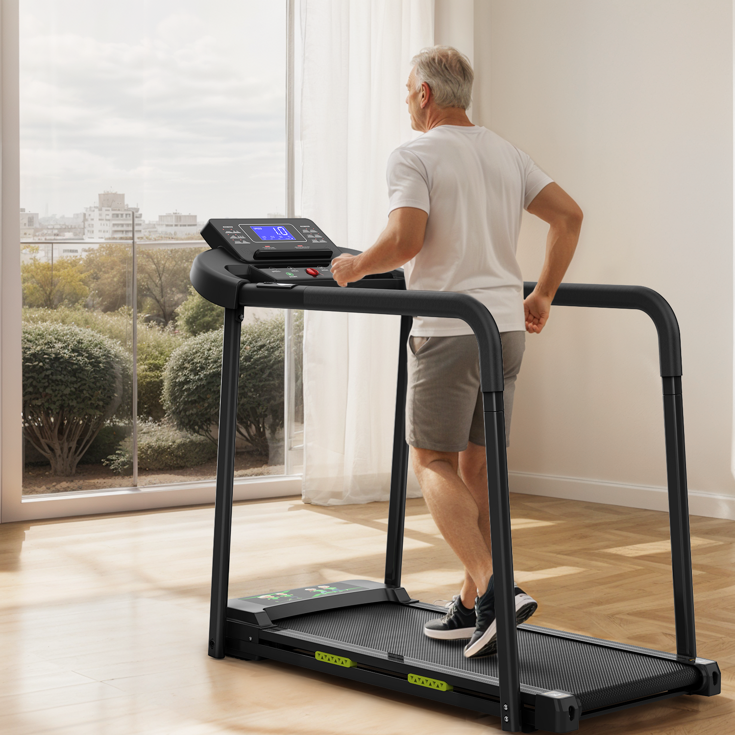 Walking Pad Treadmill Foldable LED Display Handrail, 135 kg Capacity